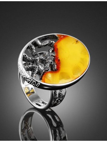 Adjustable Honey Amber Ring In Sterling Silver The Lava, Ring Size: Adjustable, image , picture 2