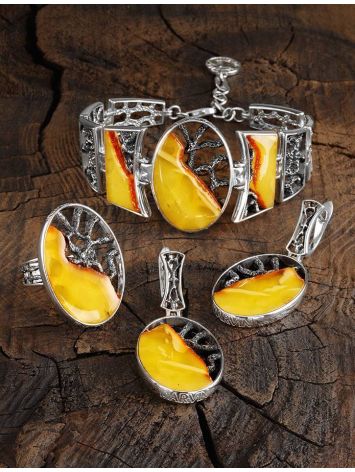 Adjustable Honey Amber Ring In Sterling Silver The Lava, Ring Size: Adjustable, image , picture 5