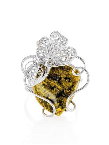 Handmade Green Amber Ring In Sterling Silver The Dew, Ring Size: Adjustable, image , picture 3