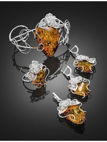 Handmade Green Amber Ring In Sterling Silver The Dew, Ring Size: Adjustable, image , picture 5