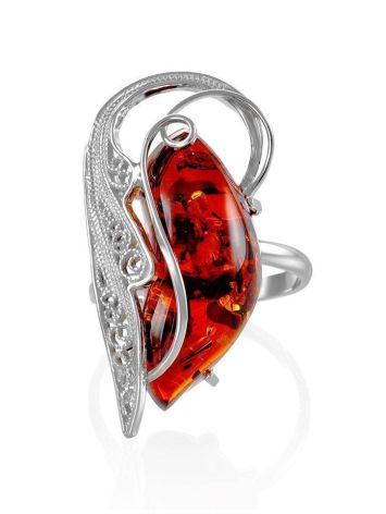 Bold Handcrafted Amber Ring In Sterling Silver The Dew, Ring Size: Adjustable, image , picture 3