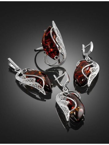 Bold Handcrafted Amber Ring In Sterling Silver The Dew, Ring Size: Adjustable, image , picture 4