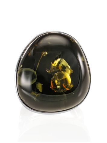 Adjustable Silver Ring With Green Amber The Glow, Ring Size: Adjustable, image , picture 3