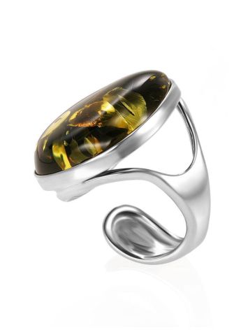 Adjustable Silver Ring With Green Amber The Glow, Ring Size: Adjustable, image , picture 4