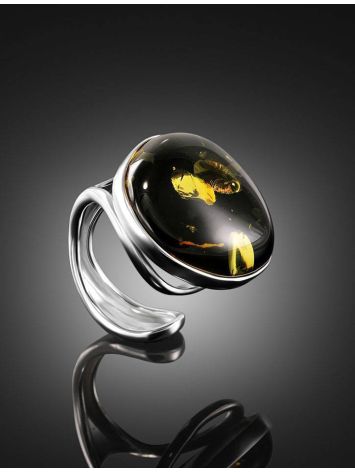Adjustable Silver Ring With Green Amber The Glow, Ring Size: Adjustable, image , picture 2