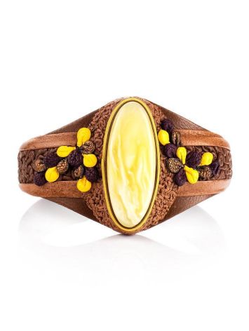 Brown Leather Bracelet With White Amber The Nefertiti, image , picture 3