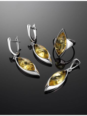 Sterling Silver Drop Earrings With Bright Lemon Amber The Taurus, image , picture 4