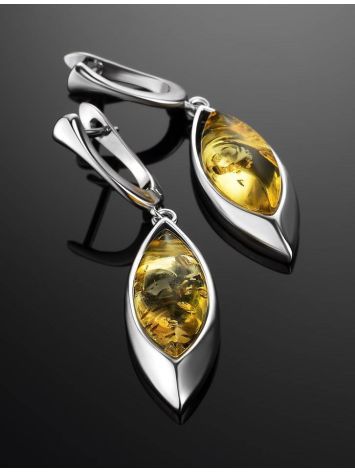Sterling Silver Drop Earrings With Bright Lemon Amber The Taurus, image , picture 2