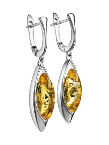 Sterling Silver Drop Earrings With Bright Lemon Amber The Taurus, image , picture 3
