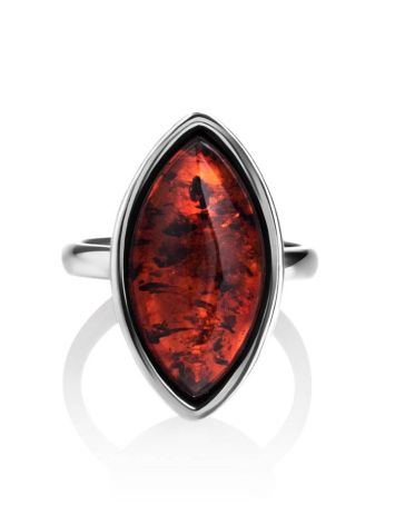 Glossy Sterling Silver Ring With Bright Cognac Amber The Amaranth, Ring Size: 6 / 16.5, image , picture 3