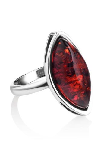 Glossy Sterling Silver Ring With Bright Cognac Amber The Amaranth, Ring Size: 6 / 16.5, image , picture 4