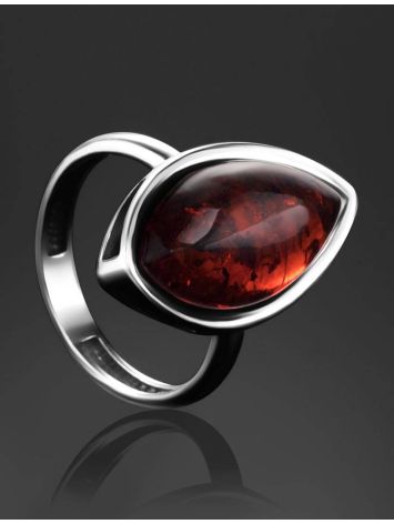Glossy Sterling Silver Ring With Bright Cognac Amber The Amaranth, Ring Size: 6 / 16.5, image , picture 2