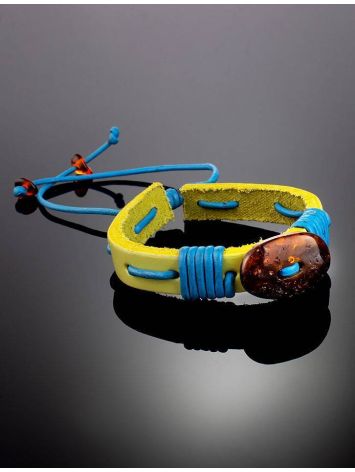 Yellow Leather Tie Bracelet With Cognac Amber The Copacabana, image , picture 2
