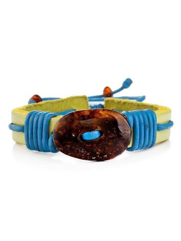 Yellow Leather Tie Bracelet With Cognac Amber The Copacabana, image , picture 3