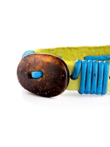 Yellow Leather Tie Bracelet With Cognac Amber The Copacabana, image , picture 4