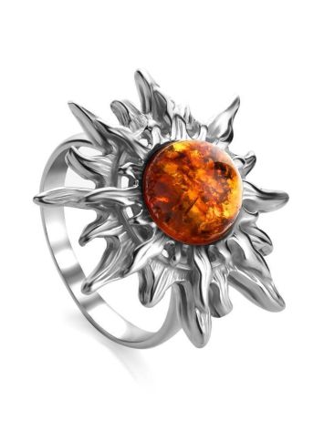 Sterling Silver Ring With Cognac Amber The Helios, Ring Size: 9.5 / 19.5, image 
