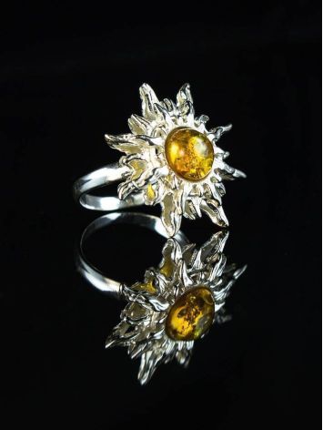 Sun Shaped Silver Ring With Lemon Amber The Helios, Ring Size: 7 / 17.5, image , picture 5