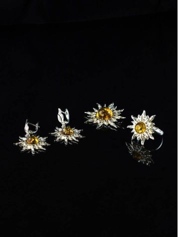 Sun Shaped Silver Ring With Lemon Amber The Helios, Ring Size: 7 / 17.5, image , picture 9