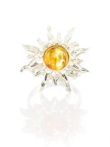 Sun Shaped Silver Ring With Lemon Amber The Helios, Ring Size: 7 / 17.5, image , picture 3