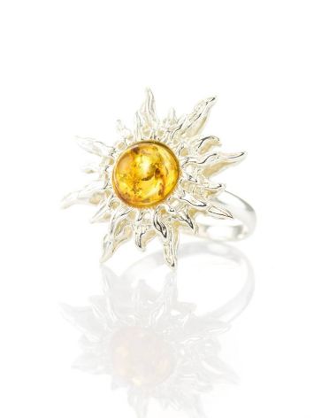 Sun Shaped Silver Ring With Lemon Amber The Helios, Ring Size: 7 / 17.5, image , picture 4