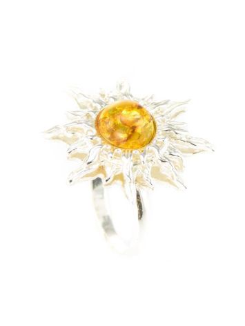 Sun Shaped Silver Ring With Lemon Amber The Helios, Ring Size: 7 / 17.5, image , picture 6
