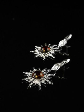 Drop Amber Earrings In Sterling Silver The Helios, image , picture 2
