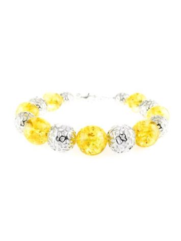Silver Ball Beaded Bracelet With Lemon Amber, image , picture 3