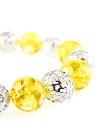 Silver Ball Beaded Bracelet With Lemon Amber, image , picture 4