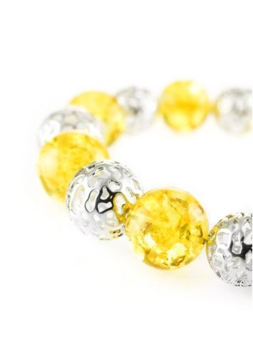 Silver Ball Beaded Bracelet With Lemon Amber, image , picture 2