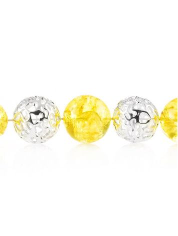 Silver Ball Beaded Bracelet With Lemon Amber, image , picture 5