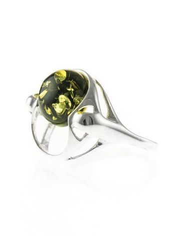 Futuristic Silver Ring With Green Amber The Orion, Ring Size: 9.5 / 19.5, image , picture 5