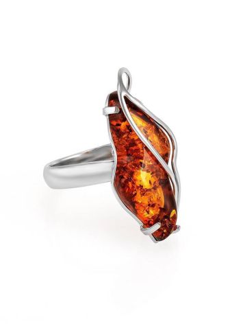 One Size Amber Ring In Sterling Silver The Rialto, Ring Size: Adjustable, image 
