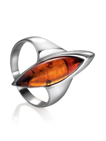 Cognac Amber Ring In Sterling Silver The Gaudi, Ring Size: 6 / 16.5, image 