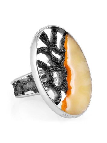 Adjustable Honey Amber Ring In Sterling Silver The Lava, Ring Size: Adjustable, image 