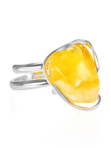 Bold Handcrafted Amber Ring In Sterling Silver The Lagoon, Ring Size: Adjustable, image 