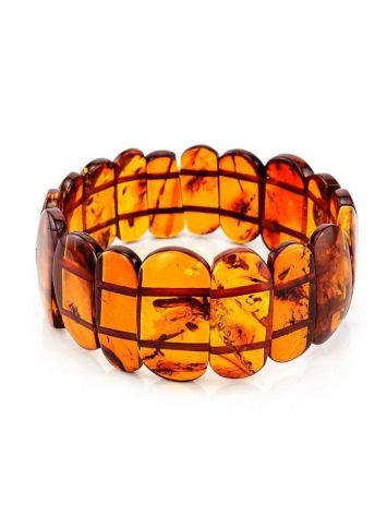 Cognac Amber Flat Beaded Stretch Bracelet, image 