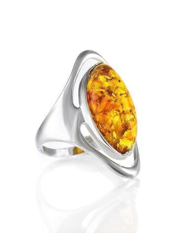 Bold Silver Ring With Lemon Amber The Sonnet, Ring Size: 7 / 17.5, image 