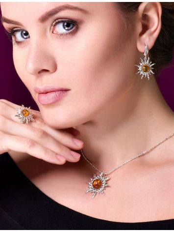 Drop Amber Earrings In Sterling Silver The Helios, image , picture 3