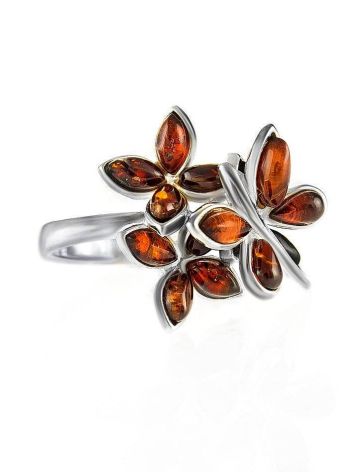 Bold Silver Ring With Cognac Amber The Verbena, Ring Size: 8.5 / 18.5, image 
