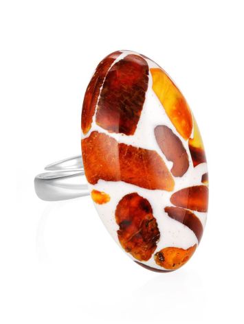 Multicolor Amber Open Ring With Jewelry Polymer The Dalmatian, Ring Size: Adjustable, image 