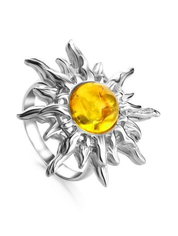 Sun Shaped Silver Ring With Lemon Amber The Helios, Ring Size: 7 / 17.5, image 