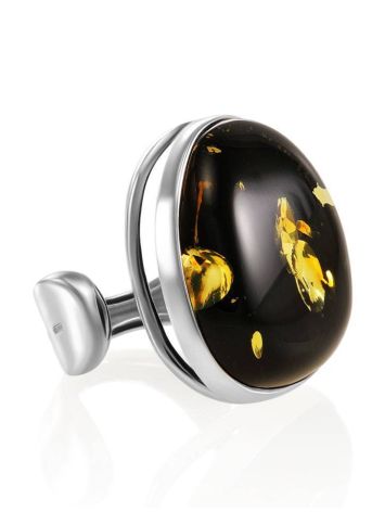 Adjustable Silver Ring With Green Amber The Glow, Ring Size: Adjustable, image 