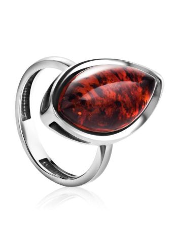 Glossy Sterling Silver Ring With Bright Cognac Amber The Amaranth, Ring Size: 6 / 16.5, image 
