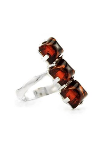 Sterling Silver Ring With Cognac Amber The Puzzle, Ring Size: 9.5 / 19.5, image 