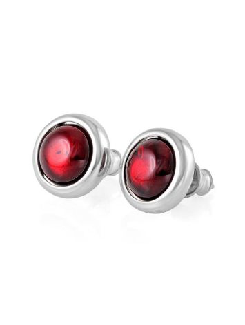 Silver Studs With Luminous Cherry Amber The Berry, image 
