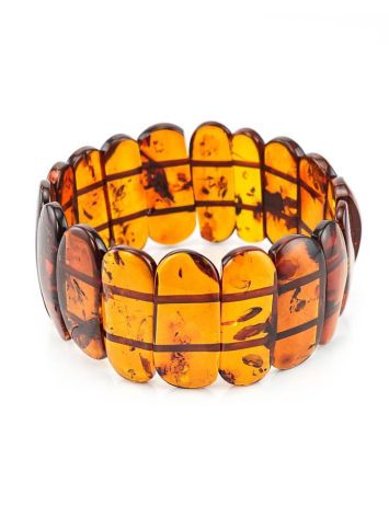 Cognac Amber Flat Beaded Stretch Bracelet, image 