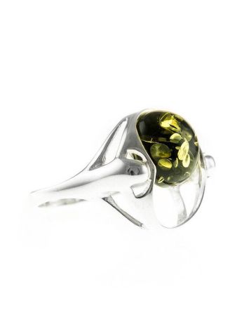 Futuristic Silver Ring With Green Amber The Orion, Ring Size: 9.5 / 19.5, image 