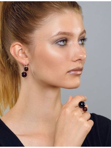 Open Silver Ring With Cherry Amber The Paris, Ring Size: Adjustable, image , picture 3