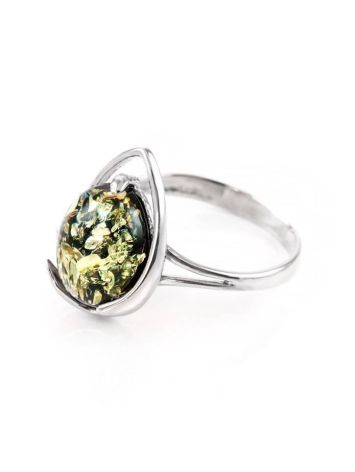 Bright Sterling Silver Ring With Green Amber The Selena, Ring Size: 5.5 / 16, image , picture 3