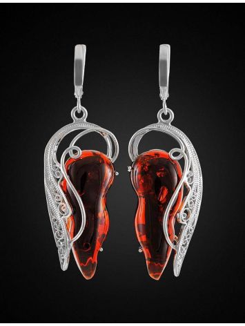 Fabulous Drop Earrings In Sterling Silver With Cherry Amber The Dew, image , picture 3